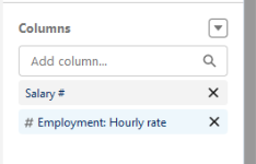 Screenshot showing salary and employment hourly rate columns selected for percentage difference report